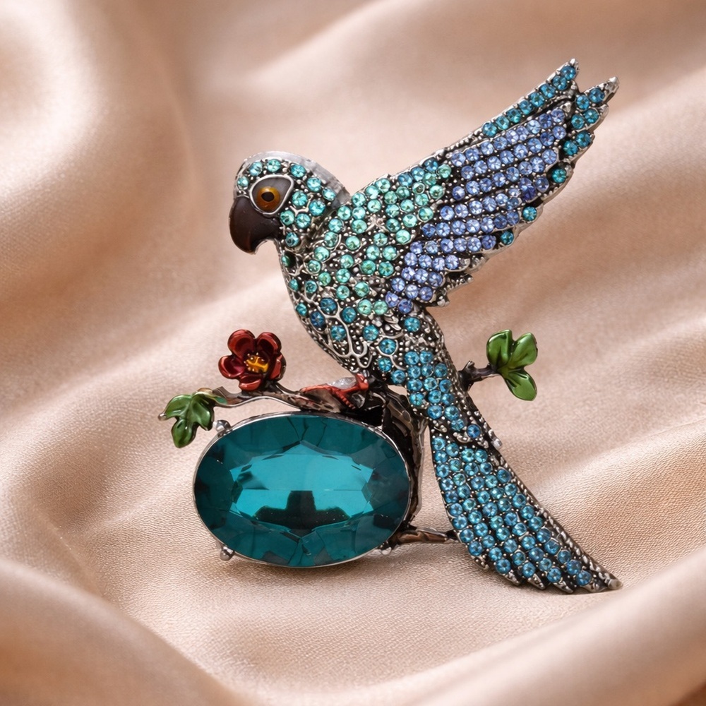 Blue Parrot Crystal Diamond Brooch
